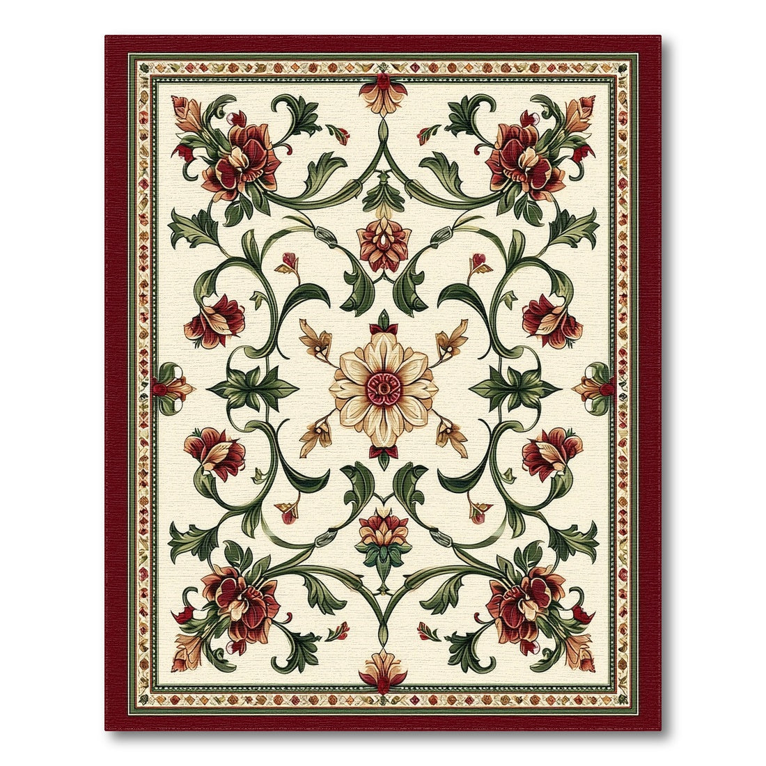 Red Floral Vine Vintage Area Rug