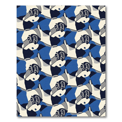 Bold Blue Grayscale Abstract Figures Rug