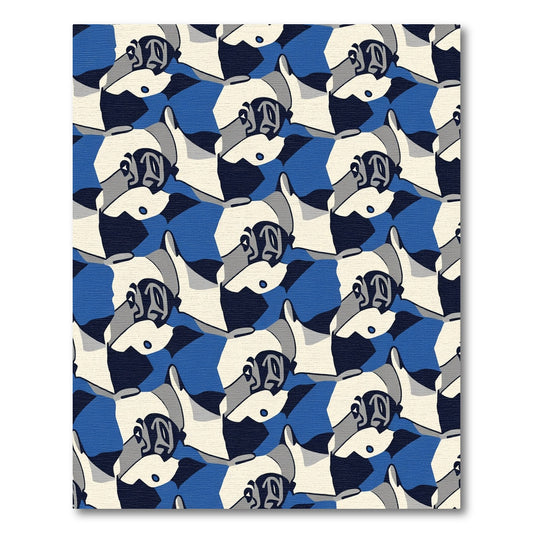 Bold Blue Grayscale Abstract Figures Rug