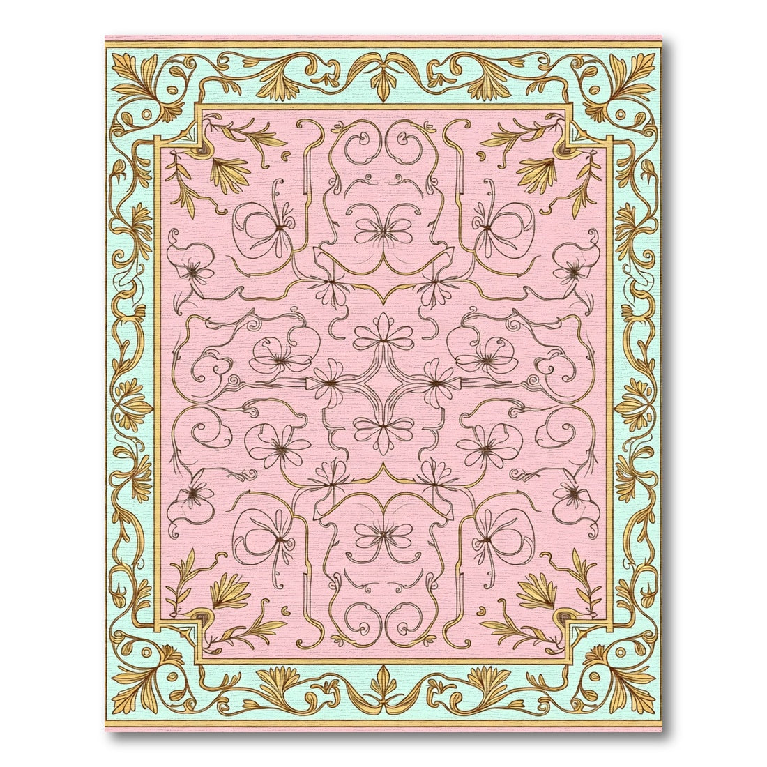 Pink Ribbon Vine Scroll Rug