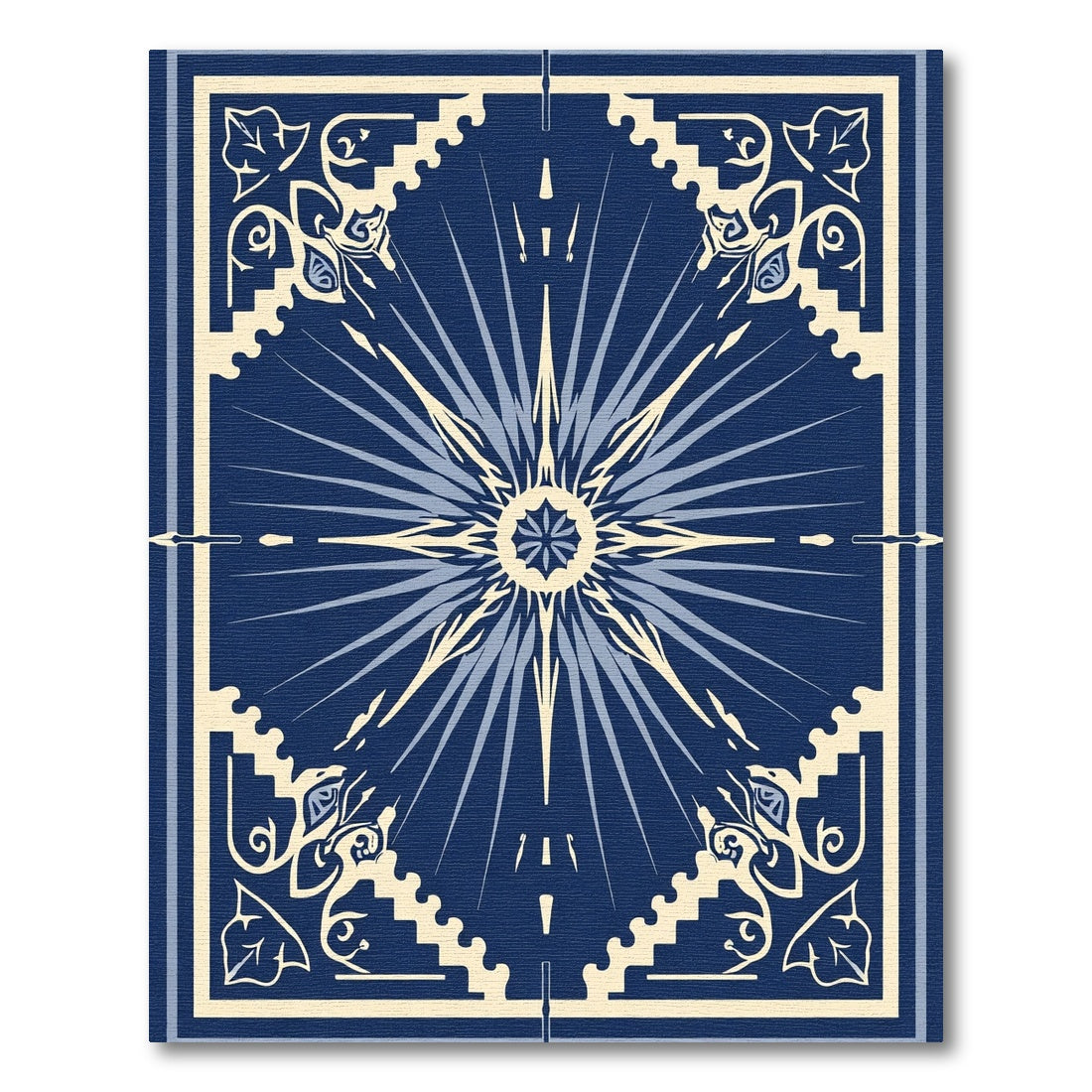 Navy Blue Starburst Floral Frame Rug