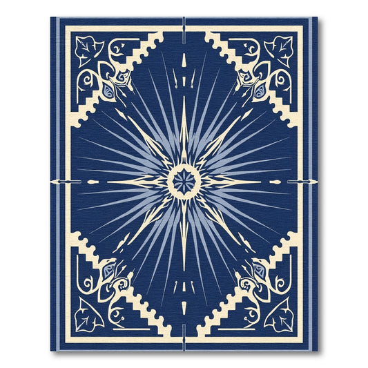 Navy Blue Starburst Floral Frame Rug