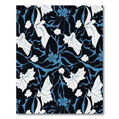 Navy Blue White Floral Swirl Rug