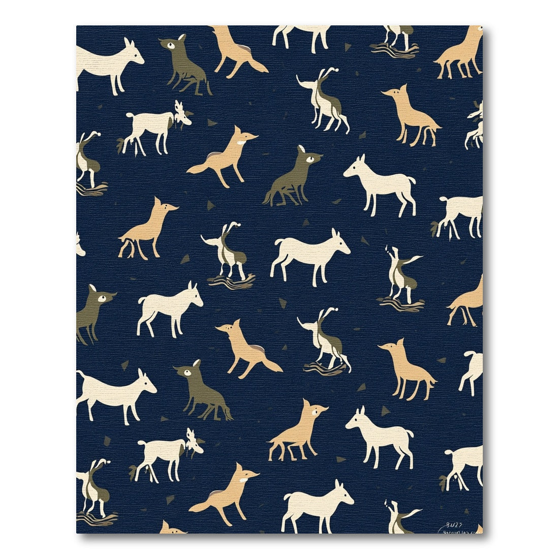 Whimsical Sable Dog Herd Navy Rug