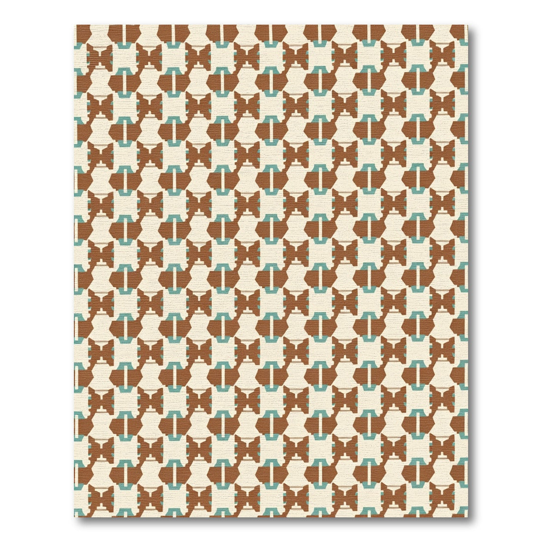 Retro Brown Teal Geometric Interlace Rug