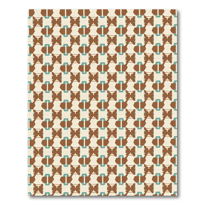 Retro Brown Teal Geometric Interlace Rug