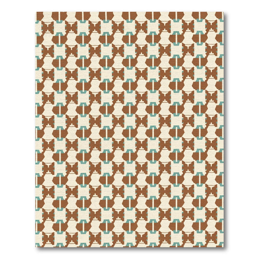 Retro Brown Teal Geometric Interlace Rug
