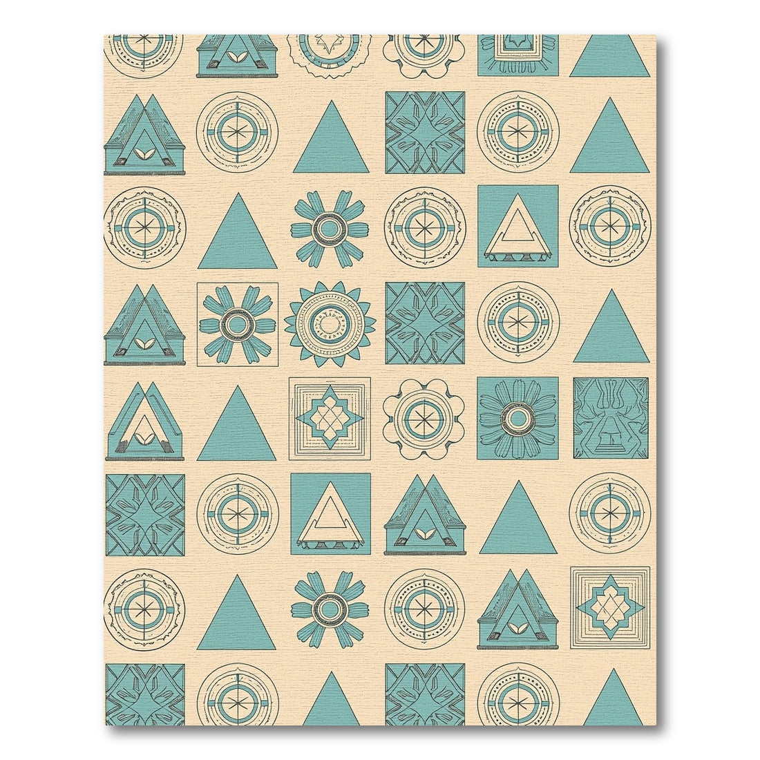 Teal Geometric Abstract Sun Flower Trio Rug