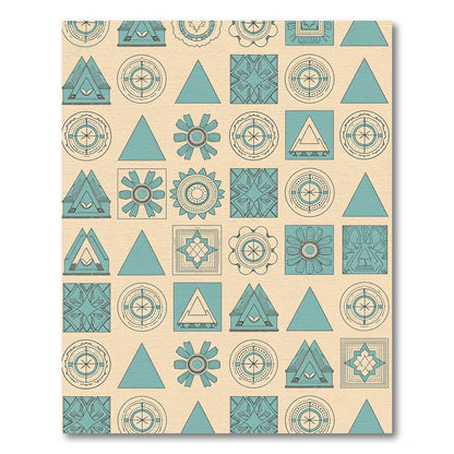 Teal Geometric Abstract Sun Flower Trio Rug