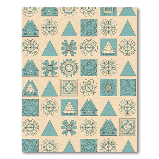 Teal Geometric Abstract Sun Flower Trio Rug