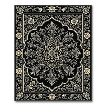 Ornate Black Floral Medallion Rug