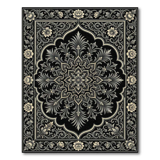 Ornate Black Floral Medallion Rug