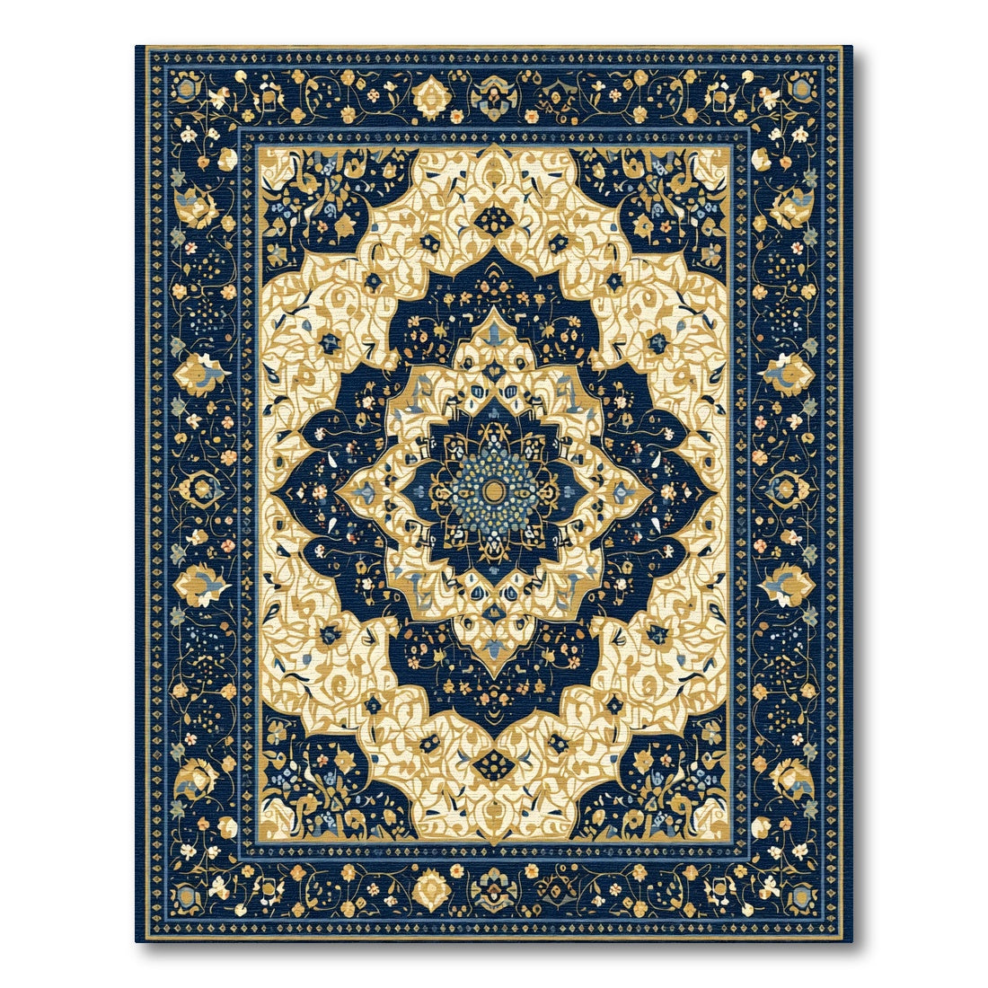 Navy Gold Floral Medallion Heirloom Rug