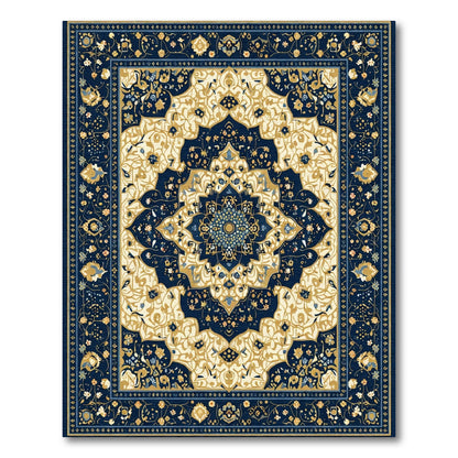 Navy Gold Floral Medallion Heirloom Rug