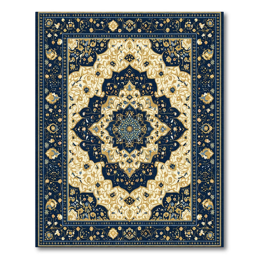 Navy Gold Floral Medallion Heirloom Rug