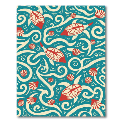 Red Turtle Seashell Aquatic Swirl Design Rug