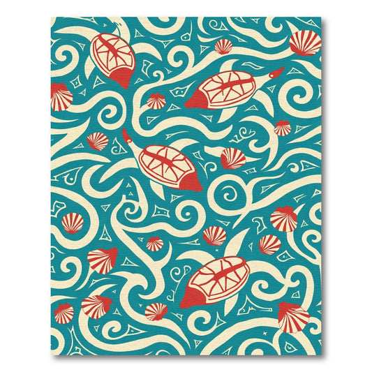 Red Turtle Seashell Aquatic Swirl Design Rug