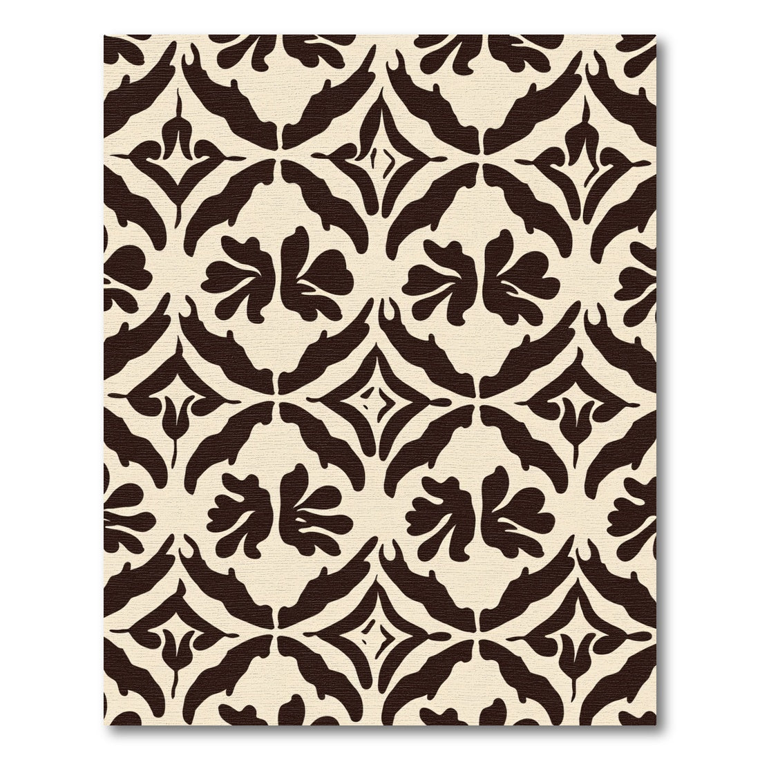 Cream Dark Brown Floral Damask Arrangement Rug