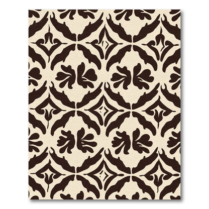 Cream Dark Brown Floral Damask Arrangement Rug