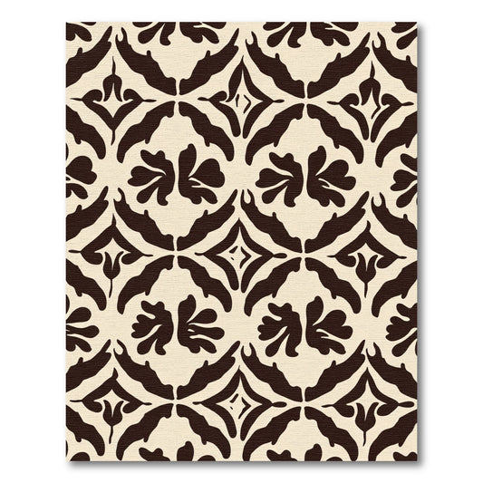 Cream Dark Brown Floral Damask Arrangement Rug