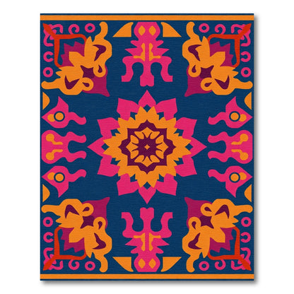 Vibrant Folk Art Medallion Rug