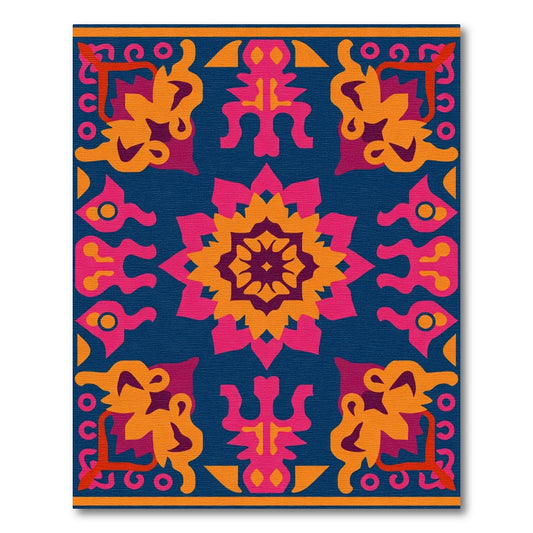 Vibrant Folk Art Medallion Rug