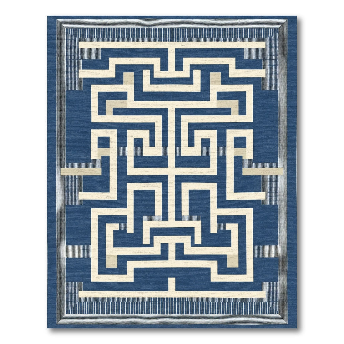 Navajo Blue Interlocking Labyrinth Rug