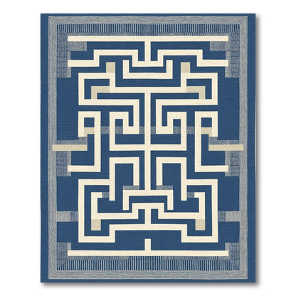 Navajo Blue Interlocking Labyrinth Rug