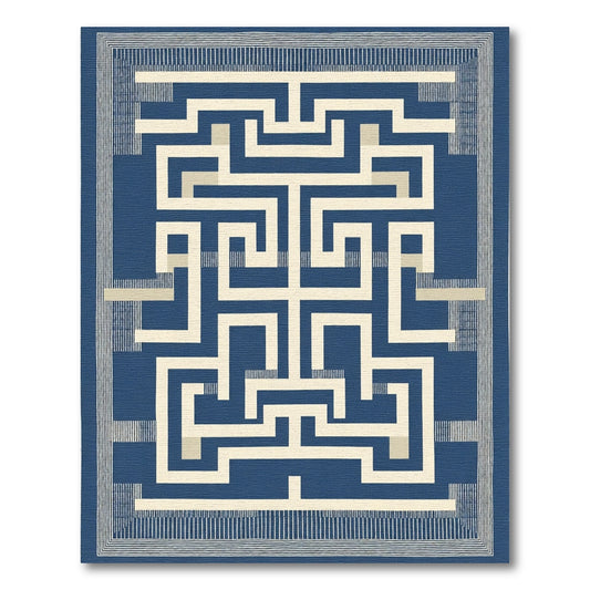Navajo Blue Interlocking Labyrinth Rug