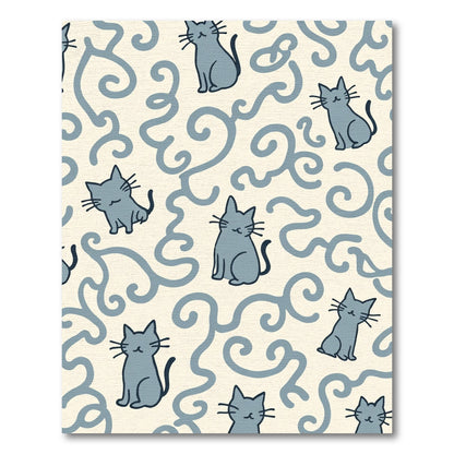 Cute Gray Cats Swirling Vines Rug