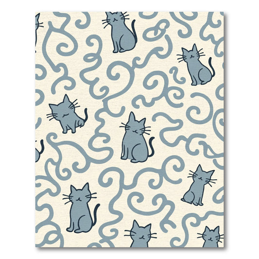 Cute Gray Cats Swirling Vines Rug