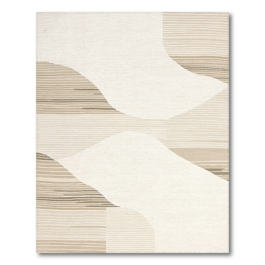 Abstract Beige Curved Stripes Rug