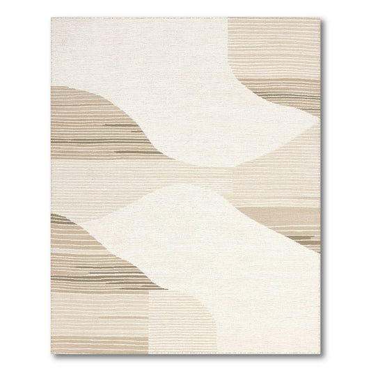 Abstract Beige Curved Stripes Rug