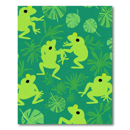 Playful Green Frogs Jungle Scene Rug