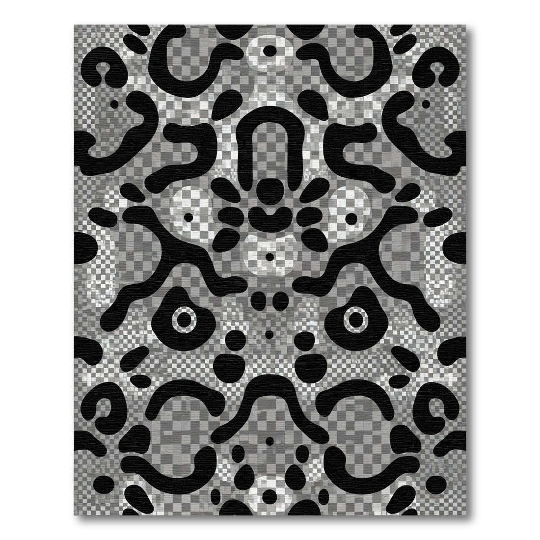 Abstract Black Liquid Checkered Organic Rug