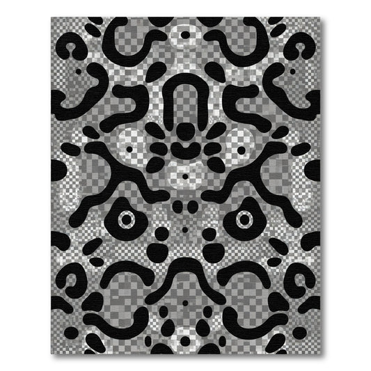 Abstract Black Liquid Checkered Organic Rug