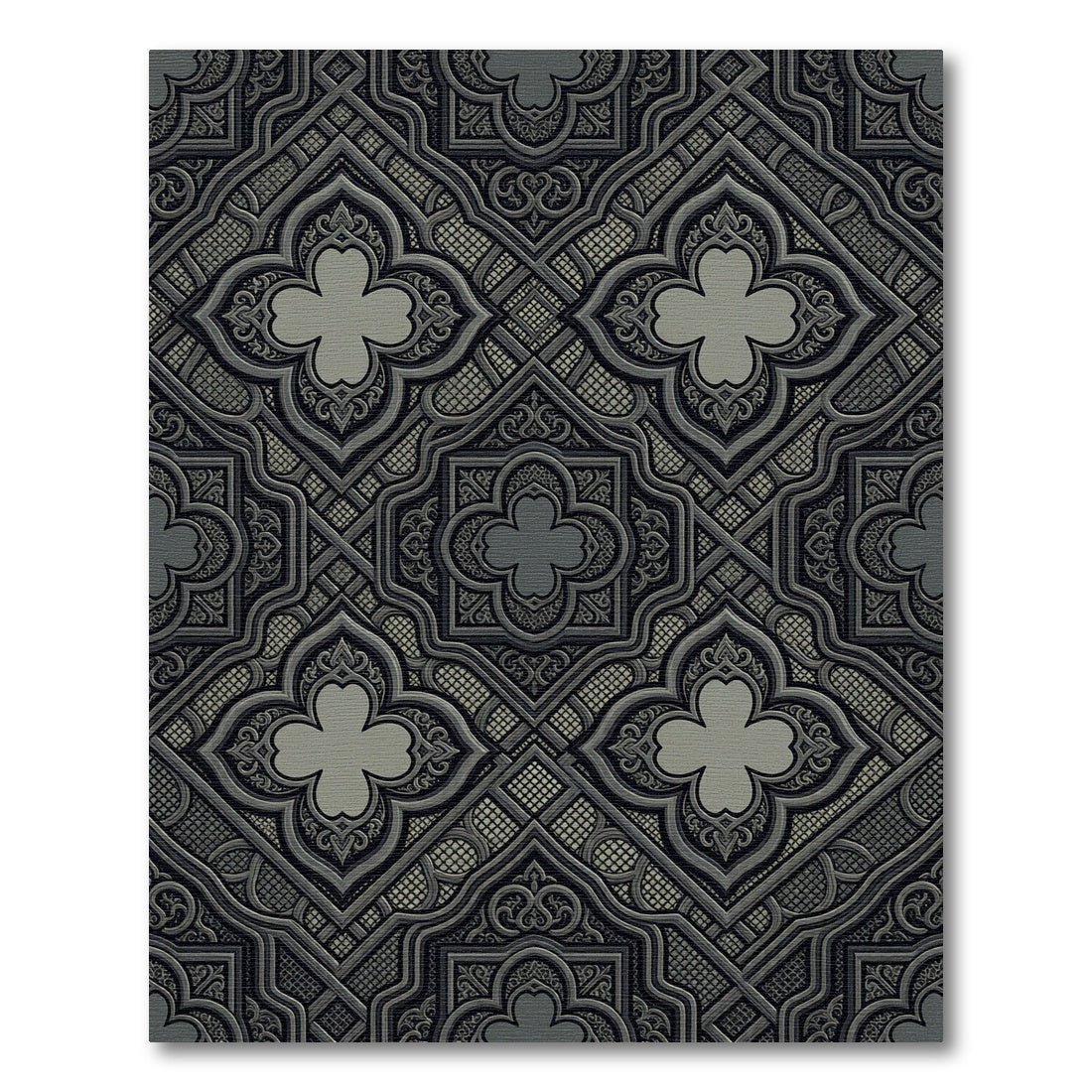 Monochromatic Quatrefoil Medallion Grid Rug