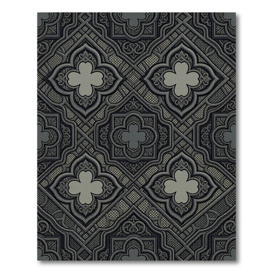 Monochromatic Quatrefoil Medallion Grid Rug