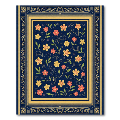 Coral Yellow Flower Botanical Border Rug