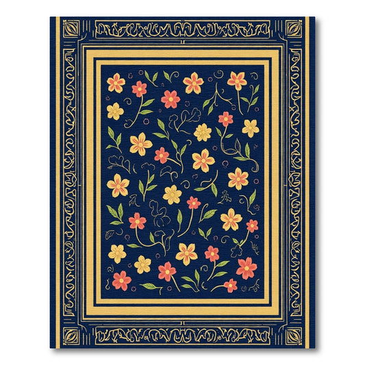 Coral Yellow Flower Botanical Border Rug