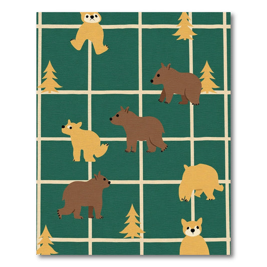 Forest Bears Square Grid Terra Cotta Rug