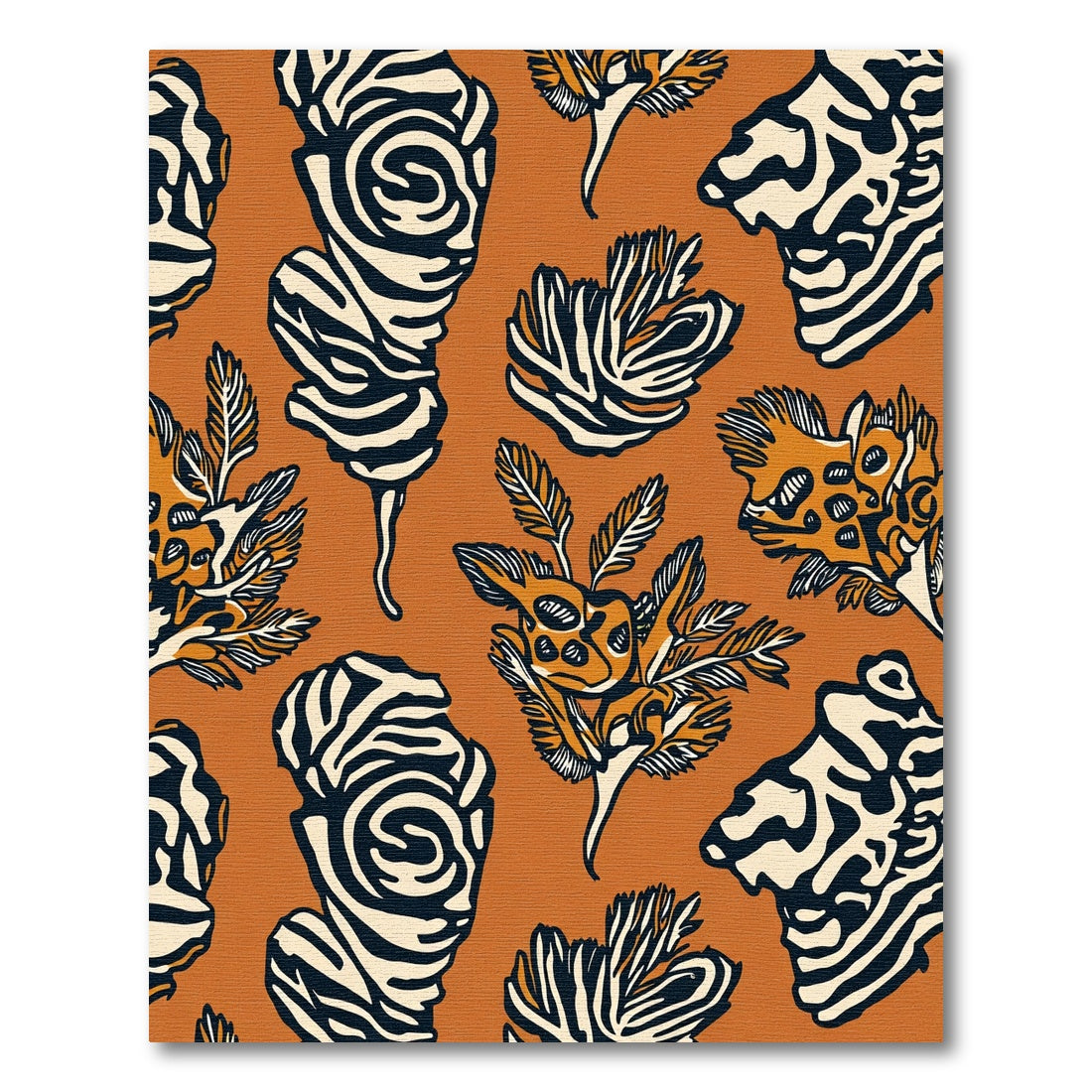 Bold Orange Abstract Botanical Stripe Rug