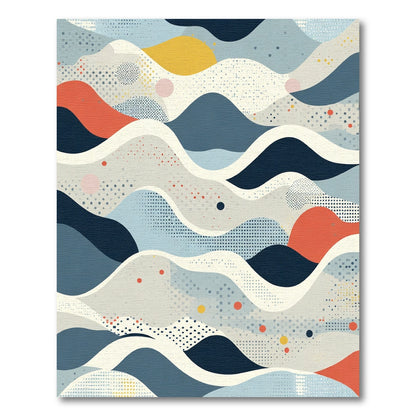 Mid Century Coral Blue Dot Landscape Rug