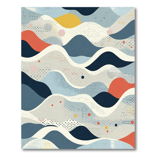 Mid Century Coral Blue Dot Landscape Rug