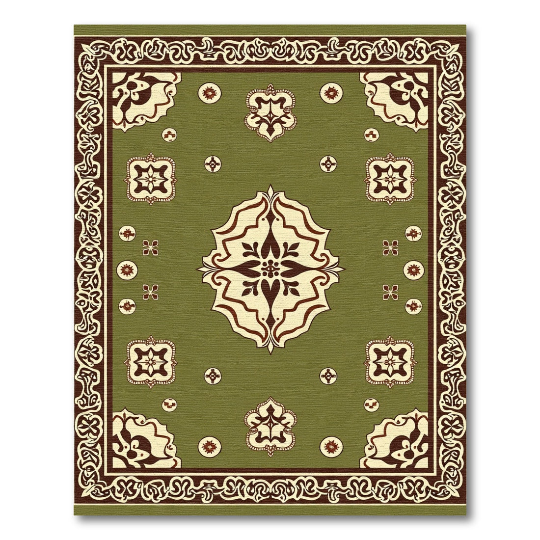 Olive Beige Floral Medallion Border Rug