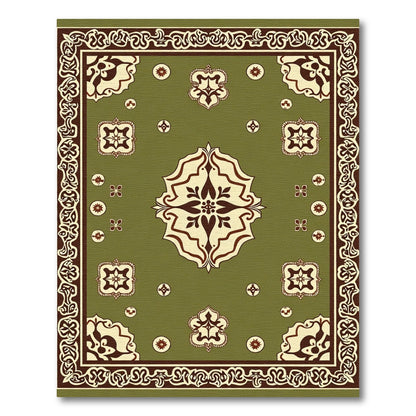 Olive Beige Floral Medallion Border Rug