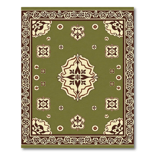 Olive Beige Floral Medallion Border Rug