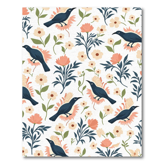 Midnight Blue Birds Peach Floral Grove Rug