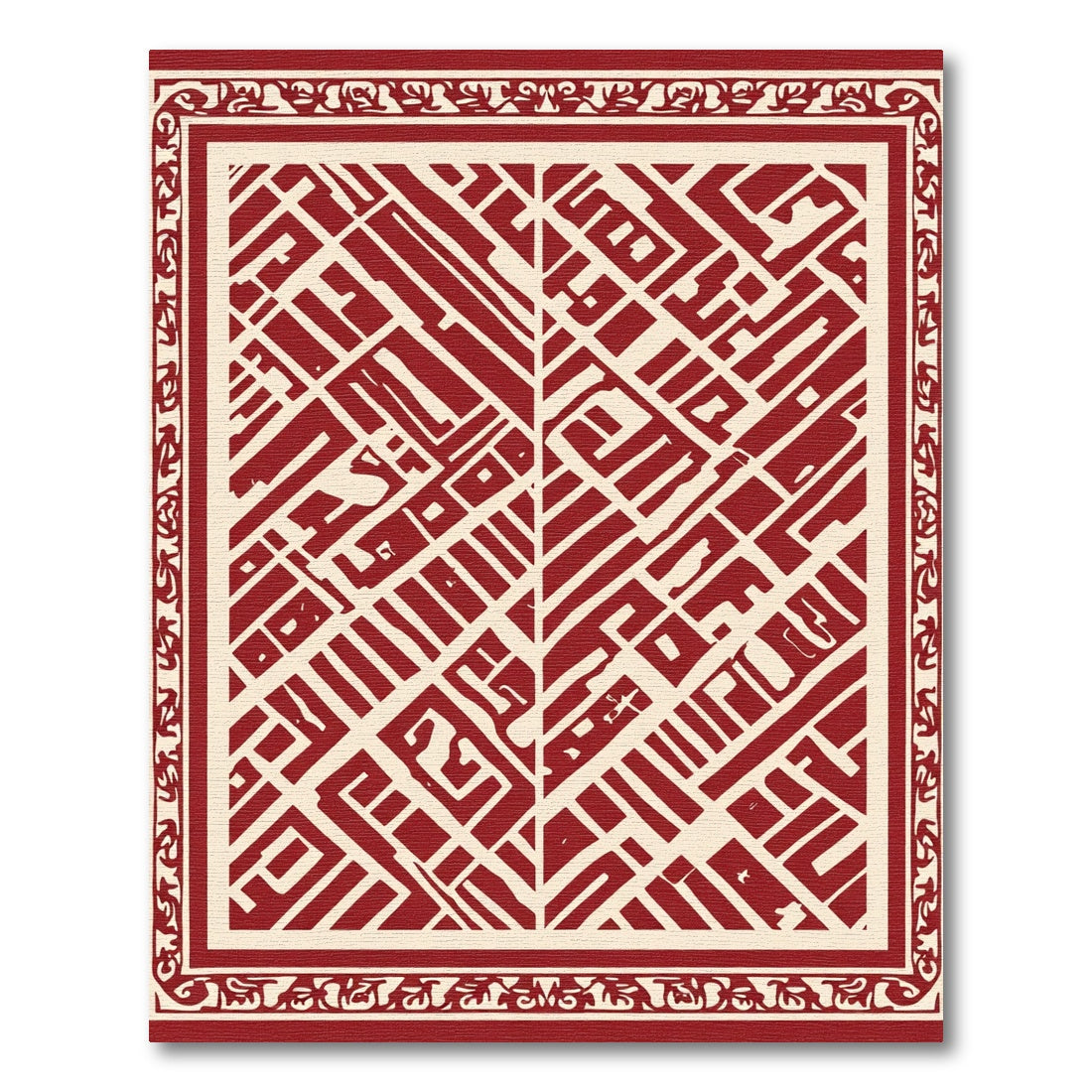 Bold Red Lattice Geometric Rug
