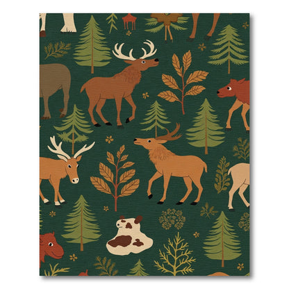 Woodland Animals Forest Green Creatures Rug
